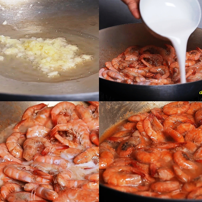 Crevettes grillées au lait de coco sur vermicelles de riz