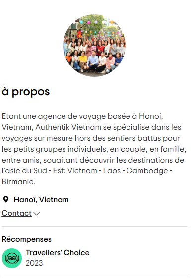 prix Tripadvisor Travelers’ Choice 2023 pour Authentik Vietnam