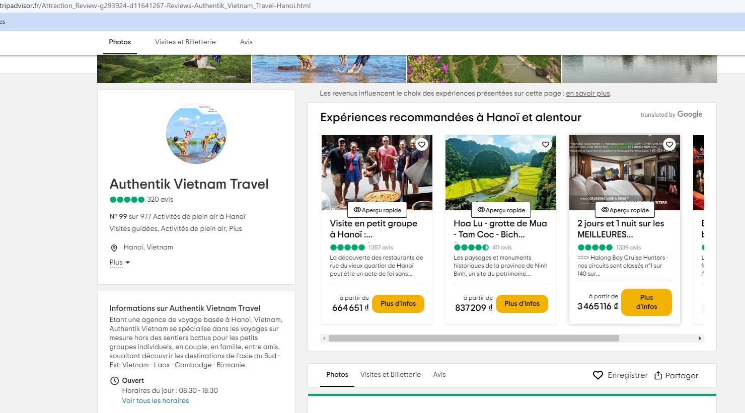 Exemple d'une agence de voyage locale au Vietnam