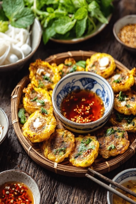 Entre le croustillant de la p&acirc;te, la fra&icirc;cheur des herbes et la l&eacute;g&egrave;ret&eacute; des saveurs, les b&aacute;nh khọt illustrent &agrave; merveille la finesse de la cuisine du Sud Vietnam.