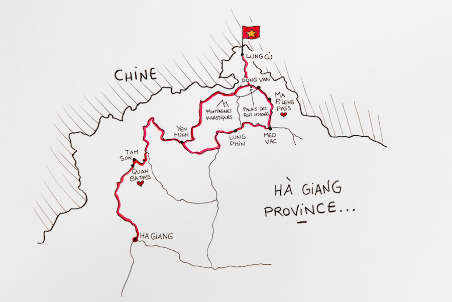 Carte de la boucle Ha Giang en 4 jours