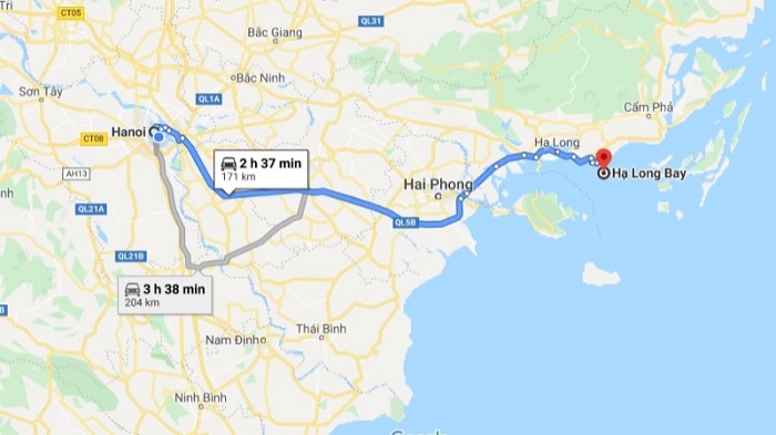 Hanoi baie Halong itineraire carte