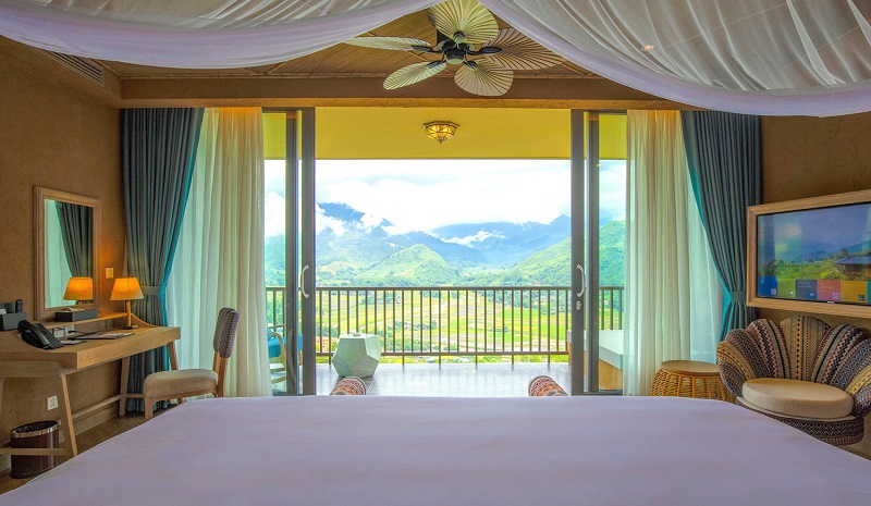 hotel luxe rizieres terrasse Nord Vietnam Le Champ Tu Le chambre