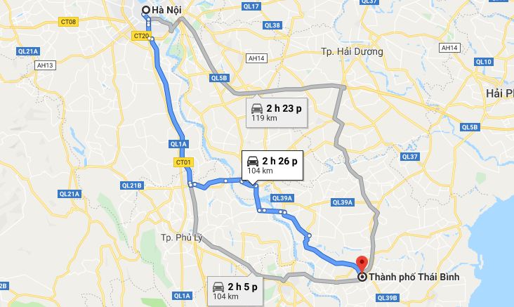 itinéraire Thai Binh Ha Noi