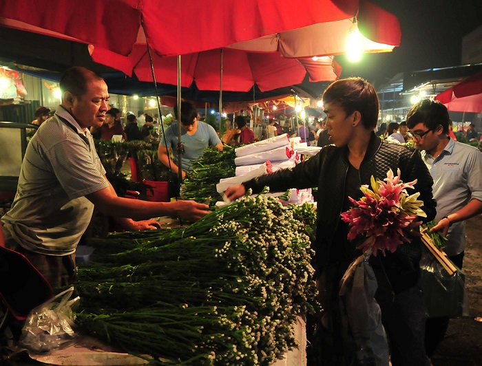 Marche fleurs Quang Ba Hanoi marchander