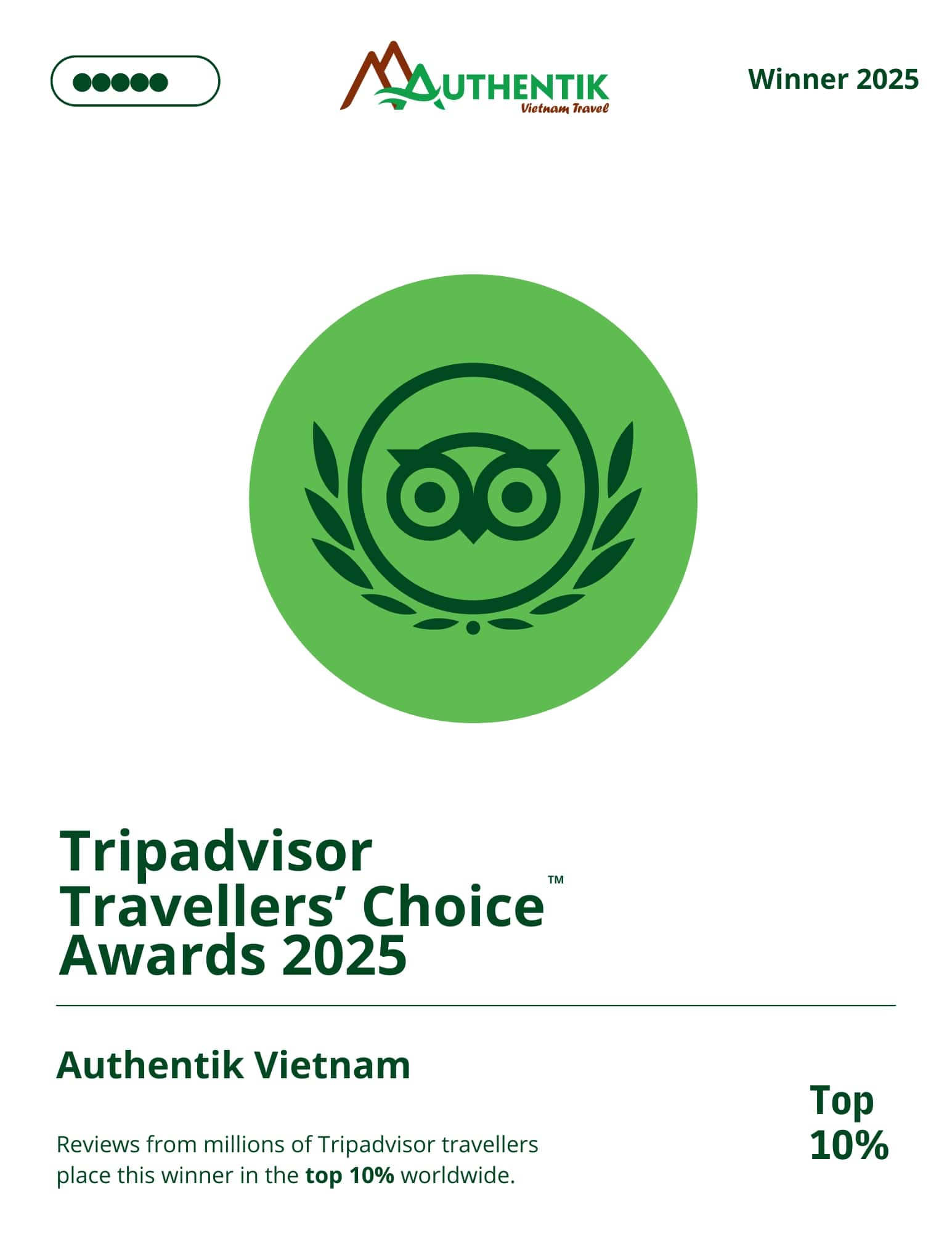 Authentik Vietnam gagne Tripadvisor Traveller's choice 2025